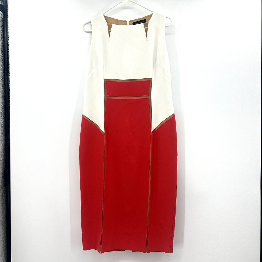 Maria Grazia Severi Coral Ivory Mesh Insert Colorblock Dress Womens 46 US Large